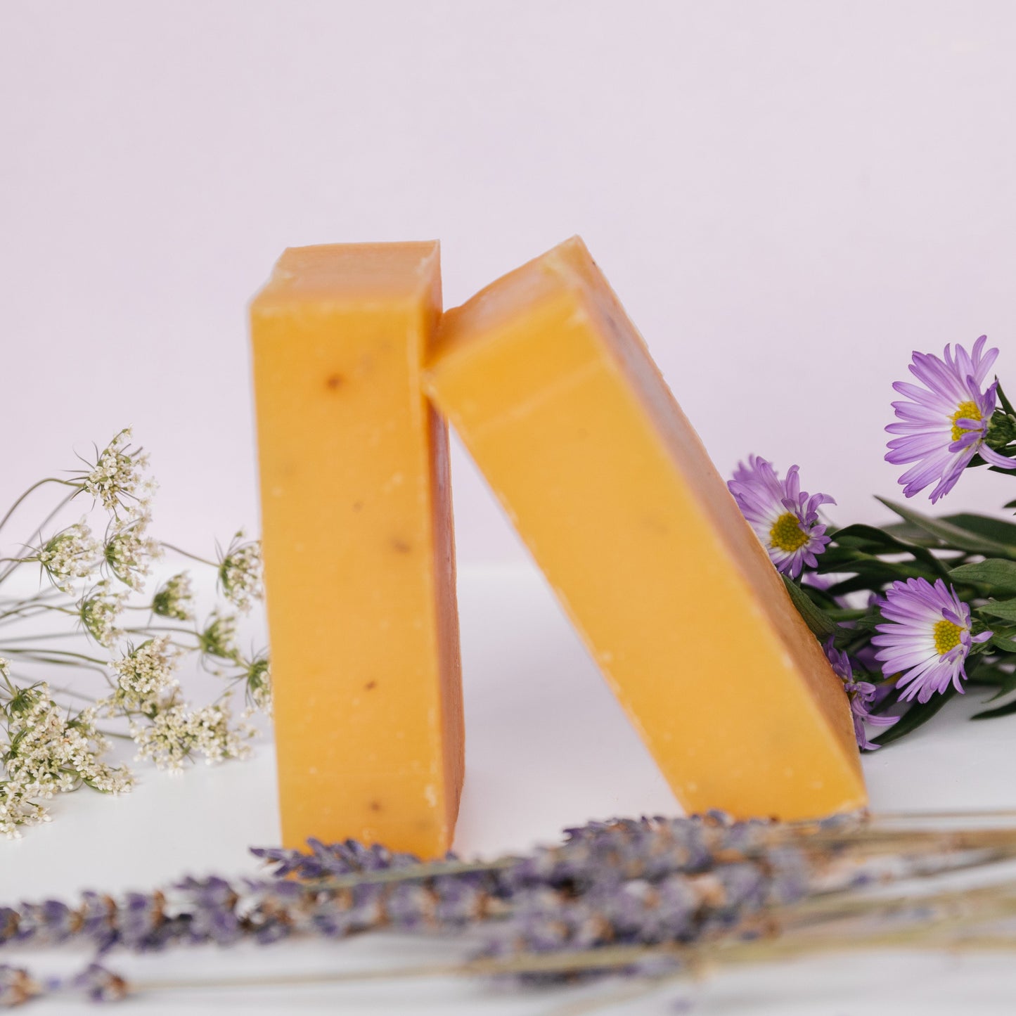 Rose + Lavender - Wildflower Bar soap with floral and lavender accents, perfect for exfoliating and moisturizing skin, 4.8oz size.