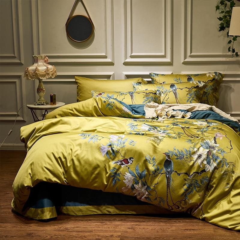 Birds Of Afrodita Duvet Cover Set (Egyptian Cotton) in an elegant bedroom setting showcasing floral and bird patterns.