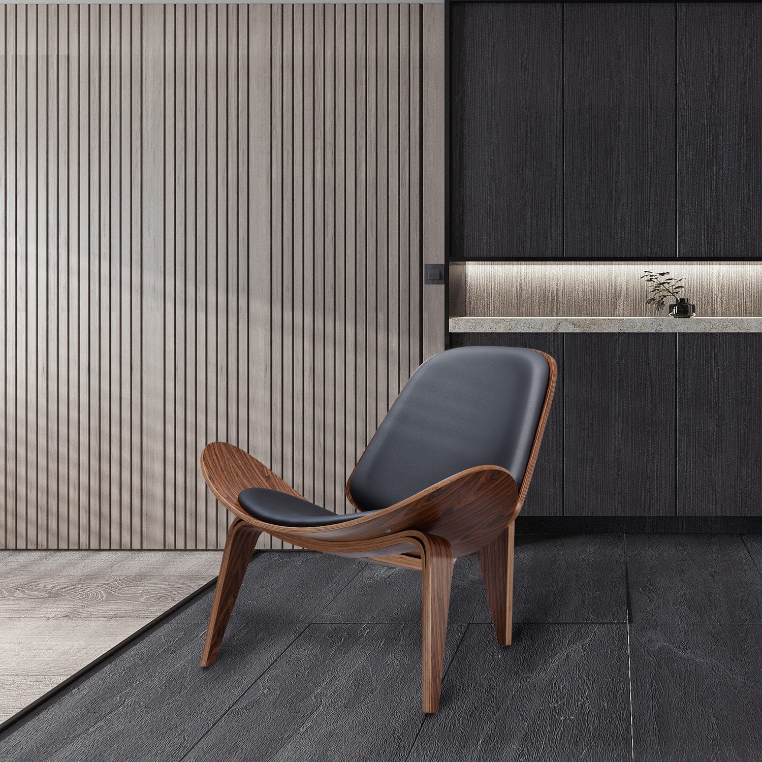 Vegan Leather Vigore Lounge Chair in modern living room, showcasing elegant design and premium vegan leather upholstery