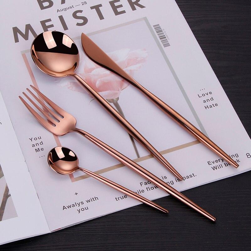 Stella 30-Piece Flatware Set with mirror-polished stainless steel design on magazine background