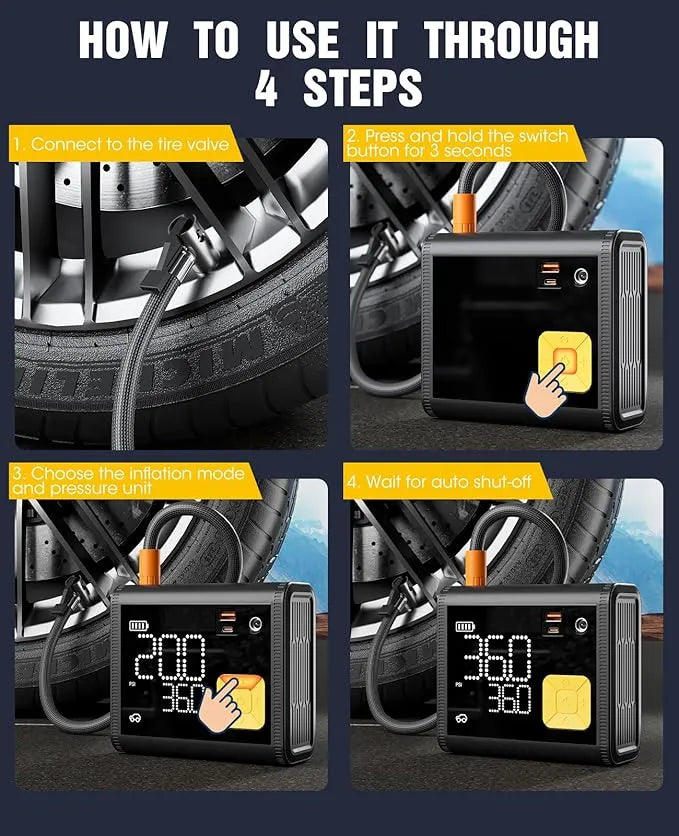 Tire Inflator Portable Air Compressor – 20000mAh – Smart Air Pump w/Digital Pressure Gauge – Auto Stop – 150PSI