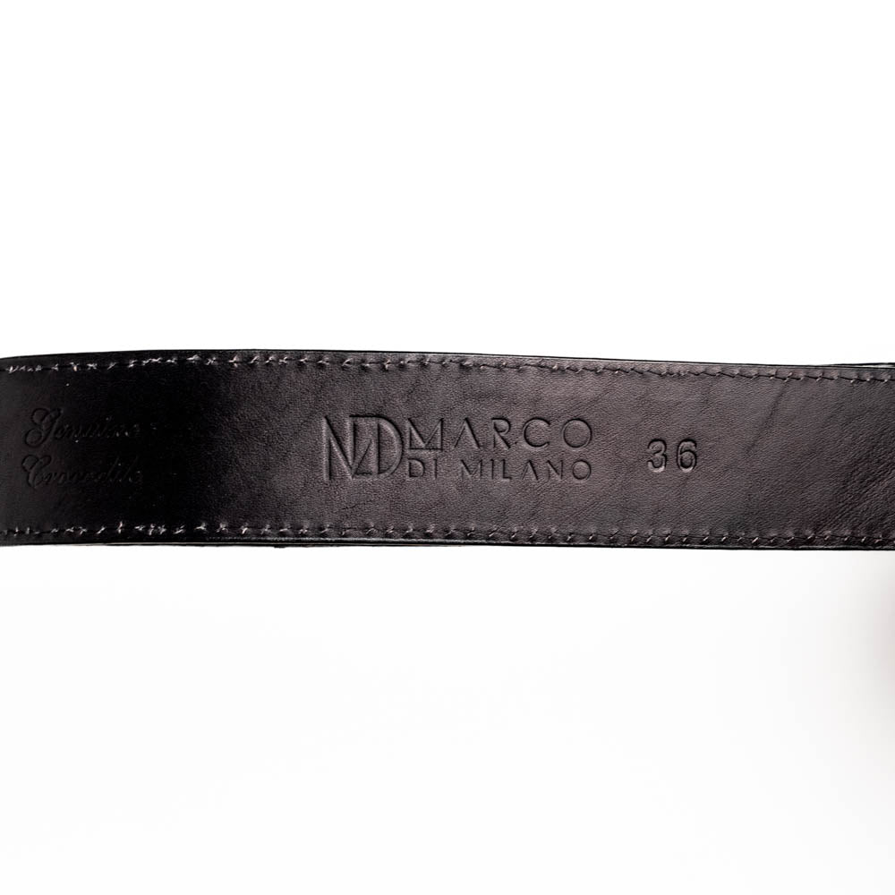 Iowa Belt Black - Genuine Caiman Skin with artisan detailing by Marco di Milano, Western-style design, size 36.