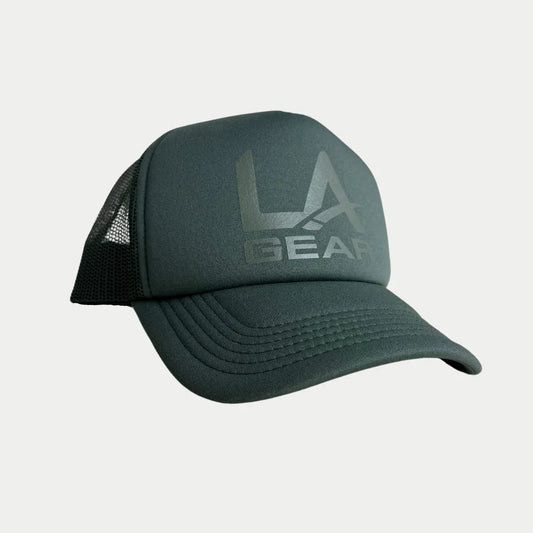 LA Gear Foam Trucker Hat | Sage with mesh back and vinyl logo, vintage style hat for daily wear and comfort.