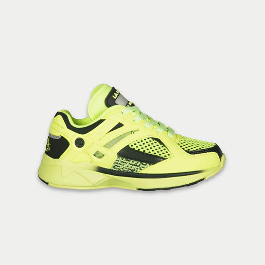 LA Gear Kids Catapult Light-Up x Glow Lowtop | Neon Yellow x Black sneaker with light-up tongue and glow-in-the-dark features.