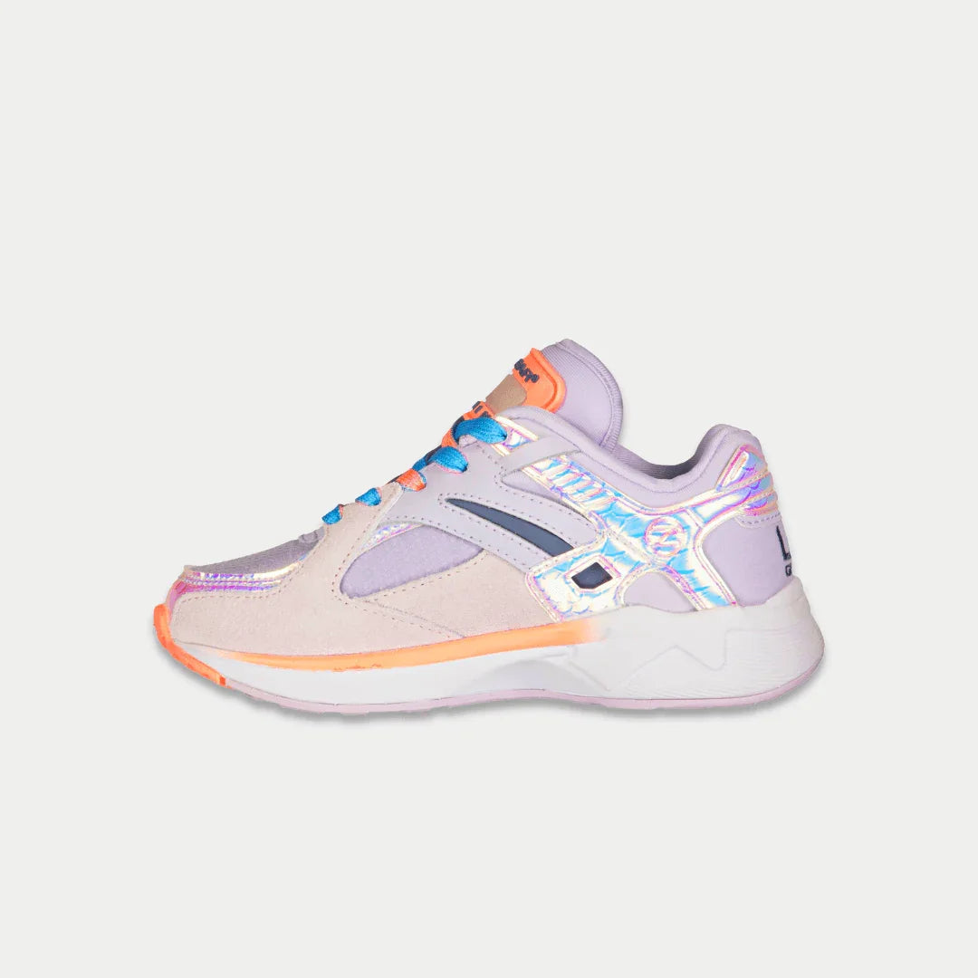 LA Gear Kids Catapult Light-Up Lowtop | Purple x Orange shoe with light-up features and vibrant design for active play.
