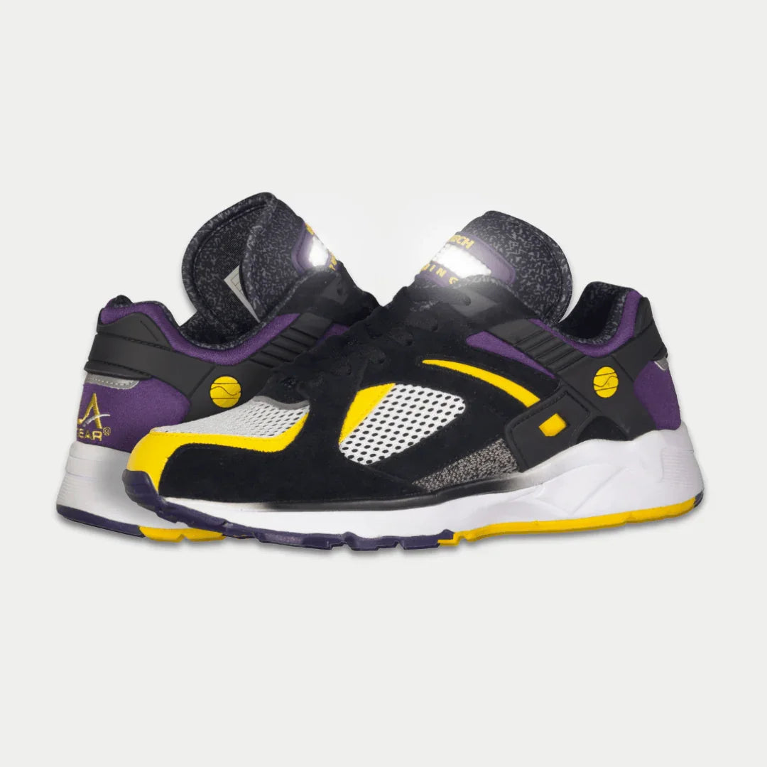 LA Gear Men's Catapult Light-Up Lowtop | Black x Purple x Yellow sneakers with 90s-inspired design and light-up detail.