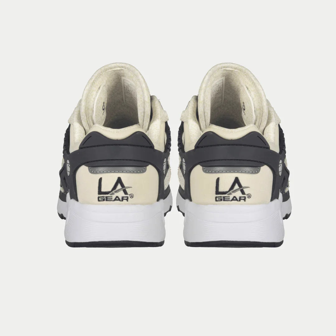 Back view of LA Gear Men's Catapult Light-Up Lowtop | White x Black sneakers, showcasing the iconic 90s-inspired design and branding.