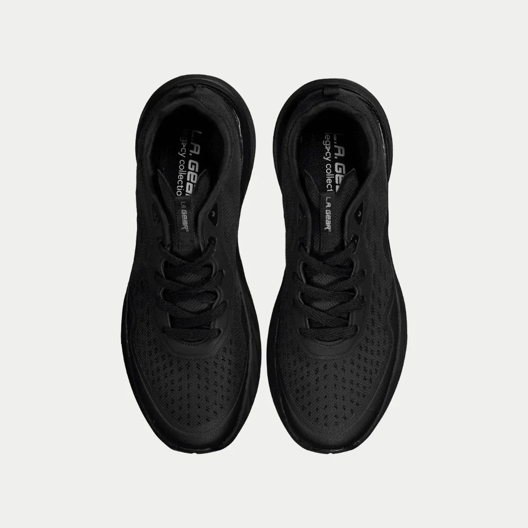 Top view of LA Gear Men's Highland Lowtop | Black, featuring breathable mesh and perforated detailing for comfort and style.