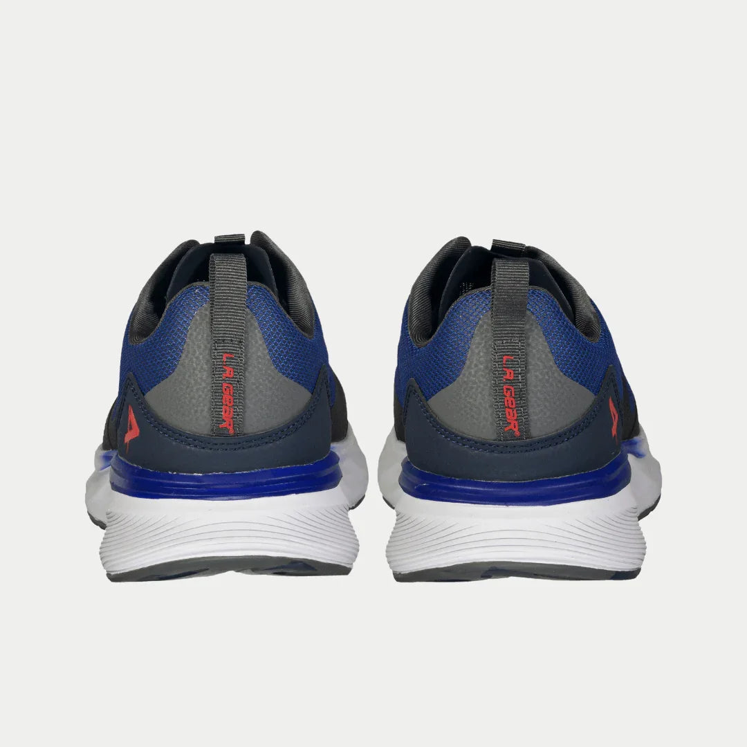 Rear view of LA Gear Men's Highland Lowtop | Navy Blue sneakers showcasing breathable mesh and cushioned outsole design.