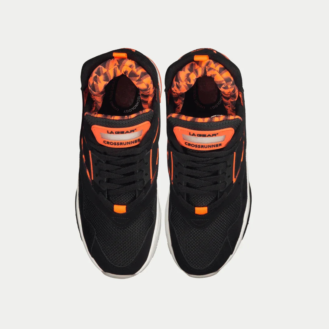 LA Gear Men's Turbo Light-Up Mid | Black x Neon Red sneaker top view showing design and light-up feature