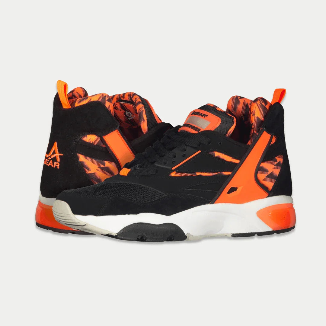 LA Gear Men's Turbo Light-Up Mid | Black x Neon Red sneakers with light-up detail and cushioning, perfect for day and night wear.
