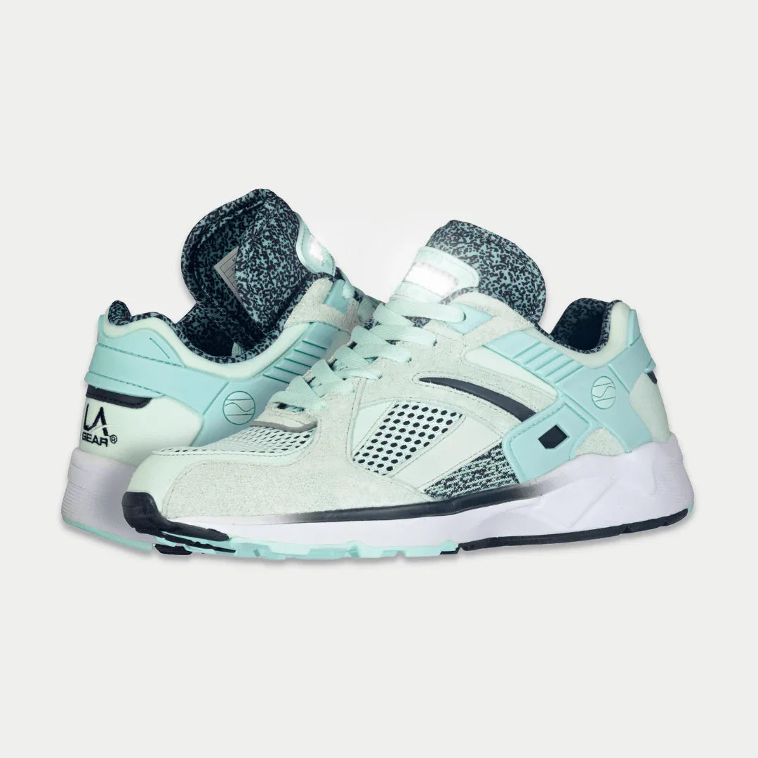 LA Gear Women's Catapult Light-Up Lowtop | Mint x Black sneakers showcasing iconic 90s design with light-up and comfort features.