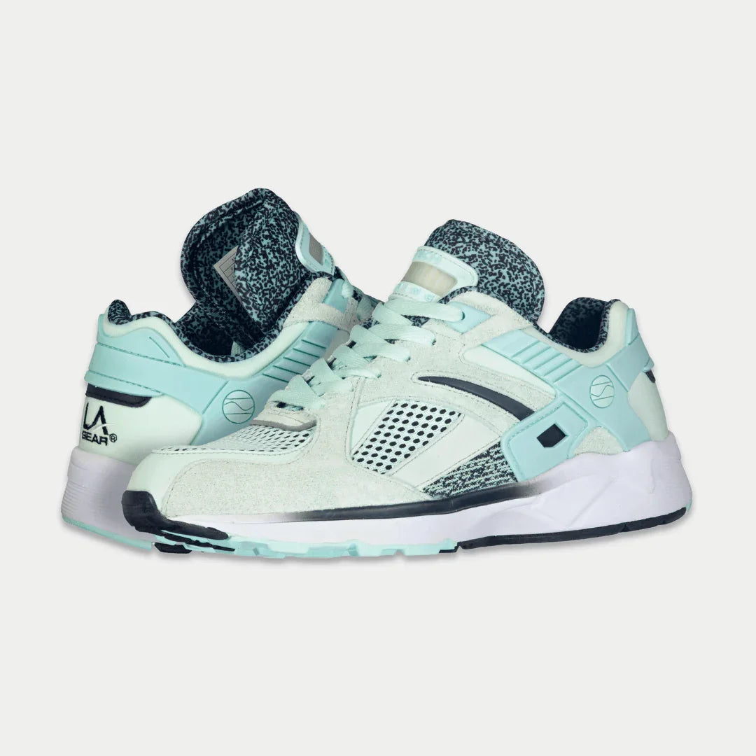 LA Gear Women's Catapult Light-Up Lowtop in Mint x Black, iconic 90s-inspired sneakers with light-up detail and comfort gel sock liner