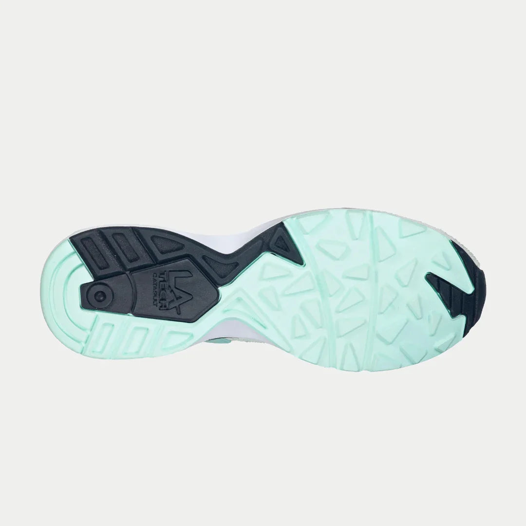 Outsole of LA Gear Women's Catapult Light-Up Lowtop | Mint x Black sneaker, showcasing mint green and black color scheme.
