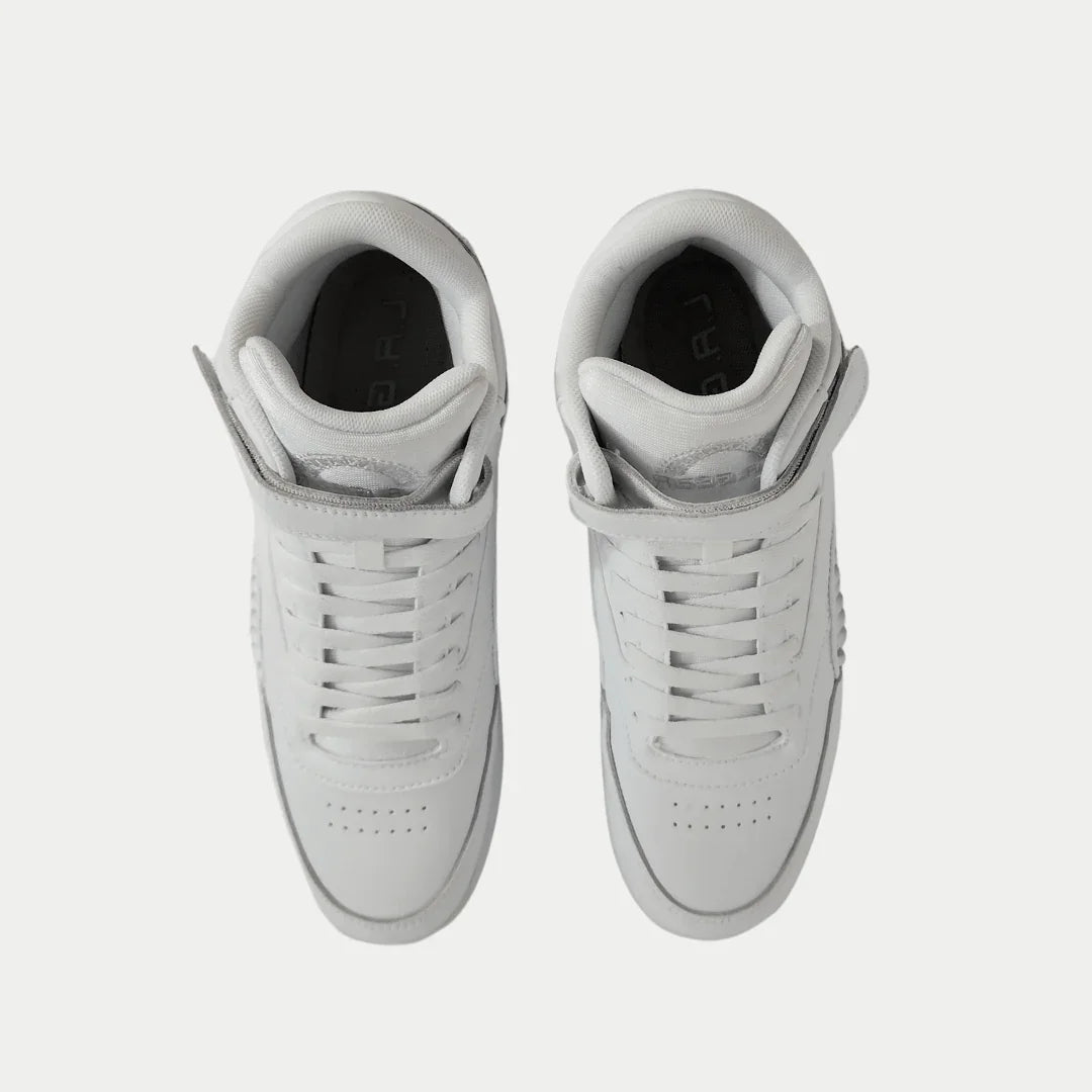 Top view of LA Gear Women's Flame Retro Hightop | White sneakers showcasing design and style.