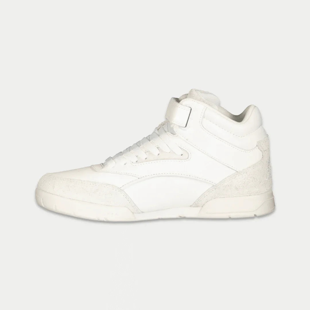 LA Gear Women's Flame Retro Hightop | White sneaker with genuine leather and cushioning, inspired by 80s and 90s style, side view