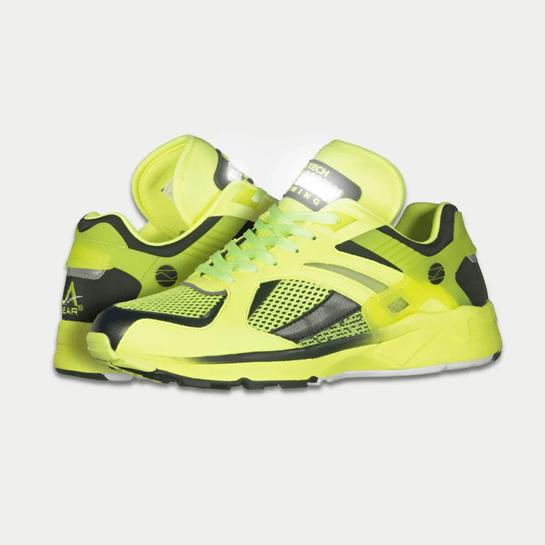 LA Gear Women's Light-Up x Glow Lowtop | Neon Yellow x Black sneakers with glow-in-the-dark details and genuine leather design