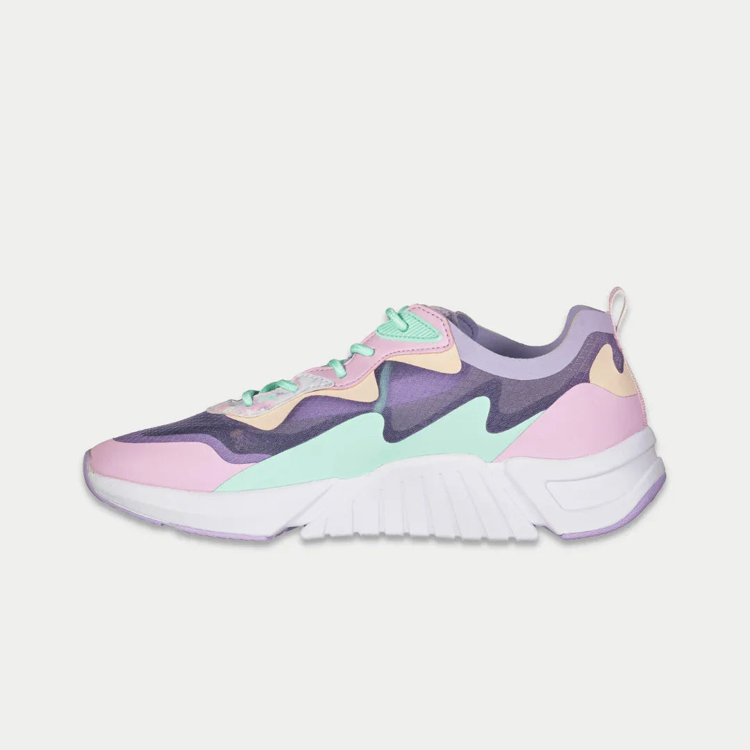 LA Gear Women's Mid-City Lowtop | Lavender x Pink sneaker with abstract design, mesh upper, and comfort features for style and durability.