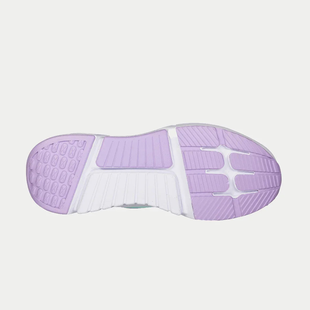 LA Gear Women's Mid-City Lowtop | Lavender x Pink sole view showcasing flexible, rugged outsole design for comfort and style.