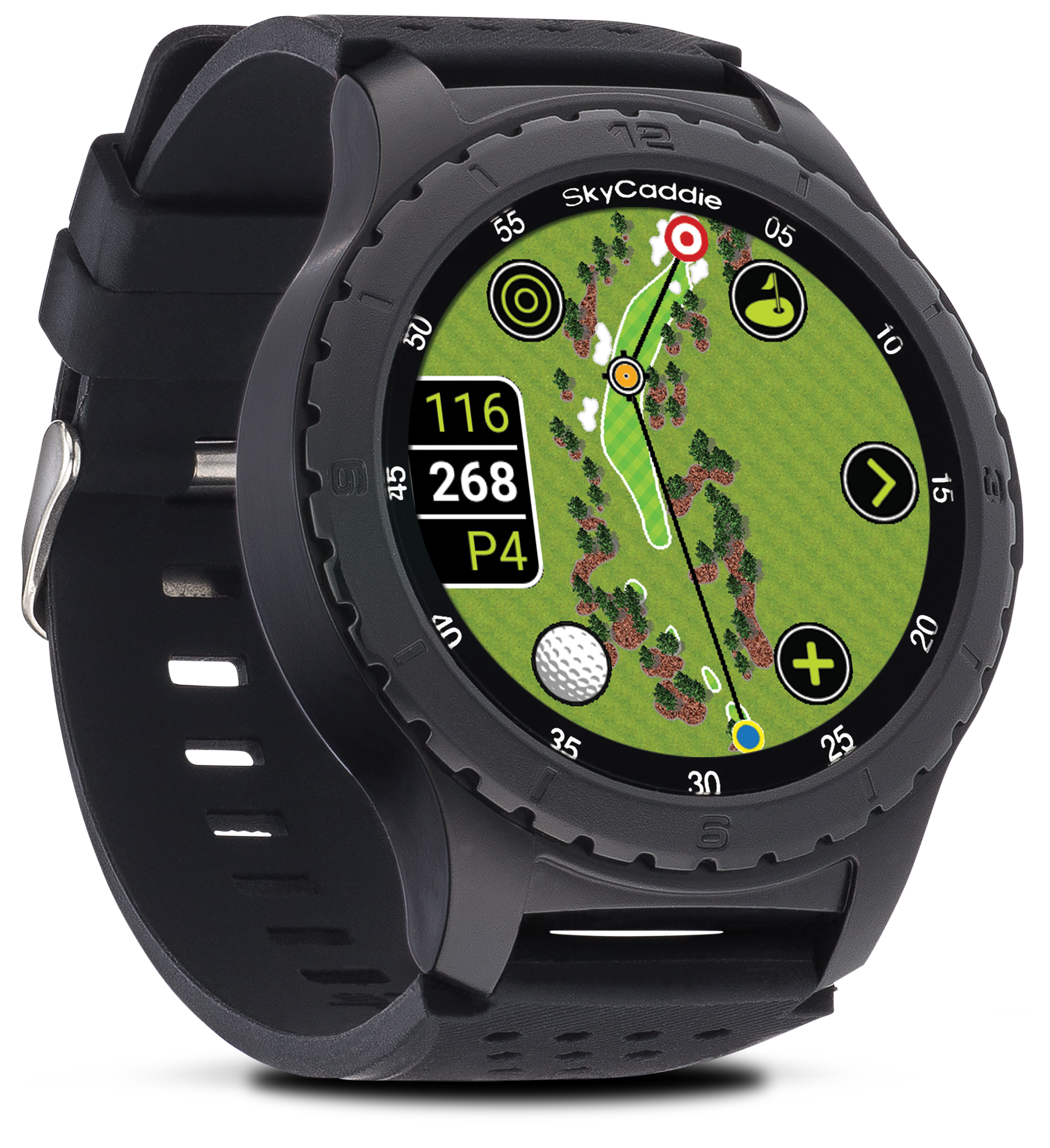 SkyCaddie ® LX5 golf GPS watch with large color touchscreen and preloaded maps for accurate course navigation.