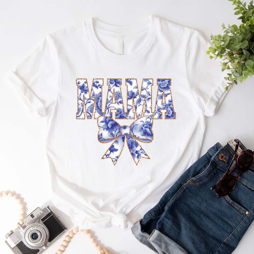 Mama Chinoiserie Coquette Bow T-Shirts – Elegant & Trendy Graphic Tees for Moms
