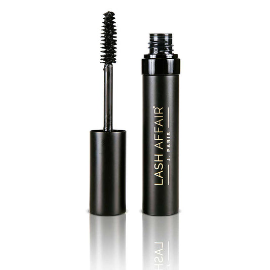 The Good Ex | Eyelash Extension Safe Mascara with open tube and brush for added length and drama.