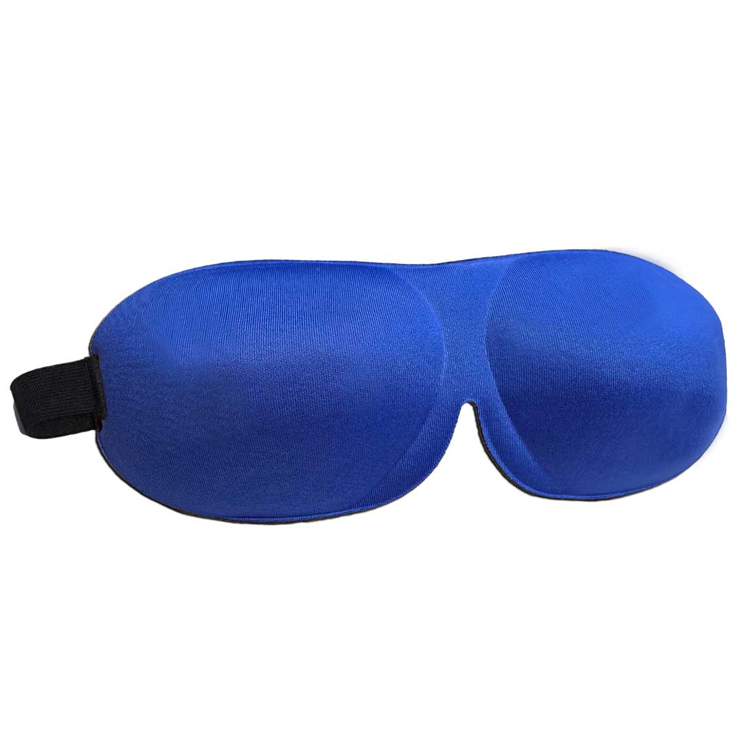 Beauty Sleep | Deep Domed Eye Mask in blue with adjustable elastic strap for eyelash protection and comfort.