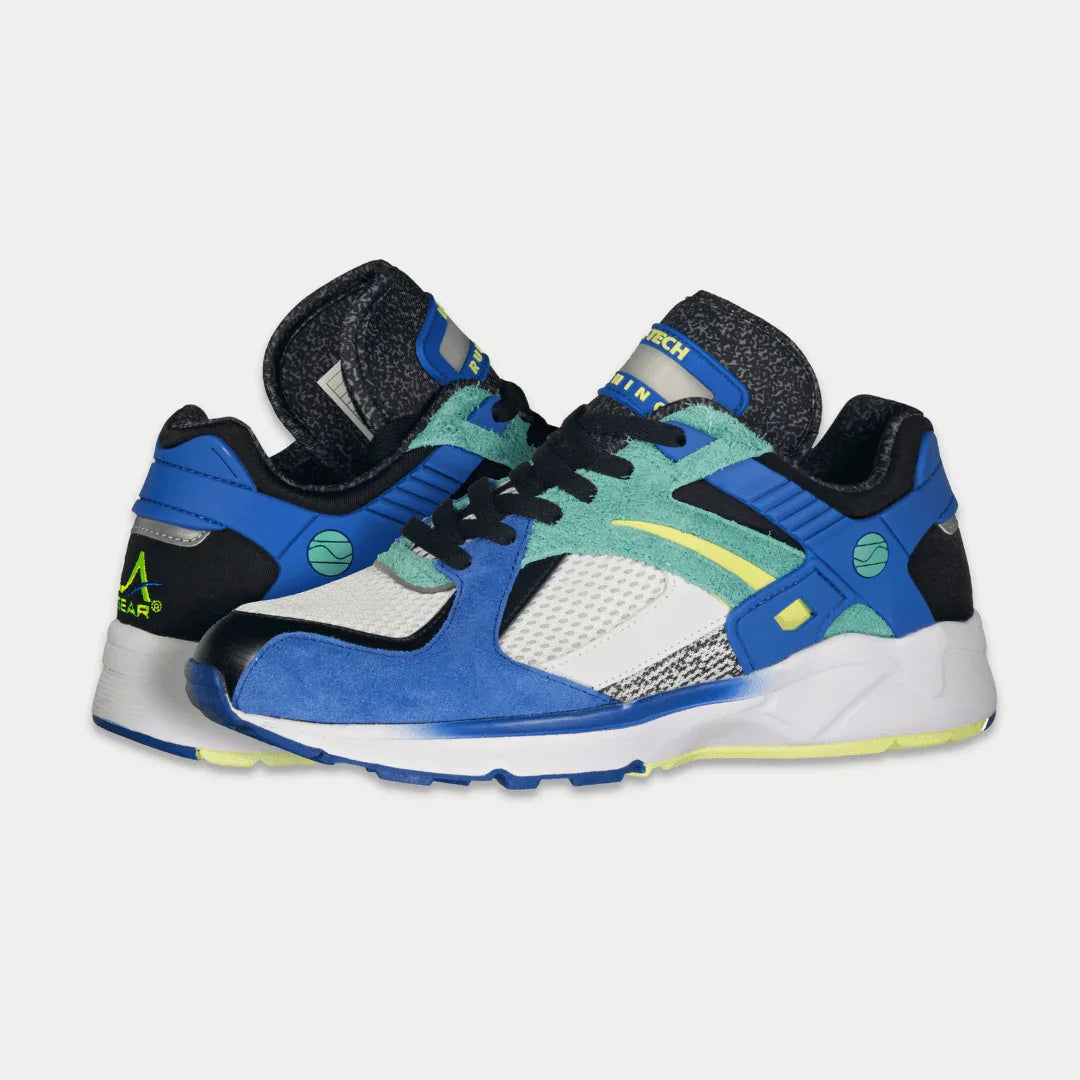 LA Gear Men's Catapult Light-Up Lowtop | Blue x Green sneakers with 90s design, light-up feature, and genuine leather for everyday comfort.