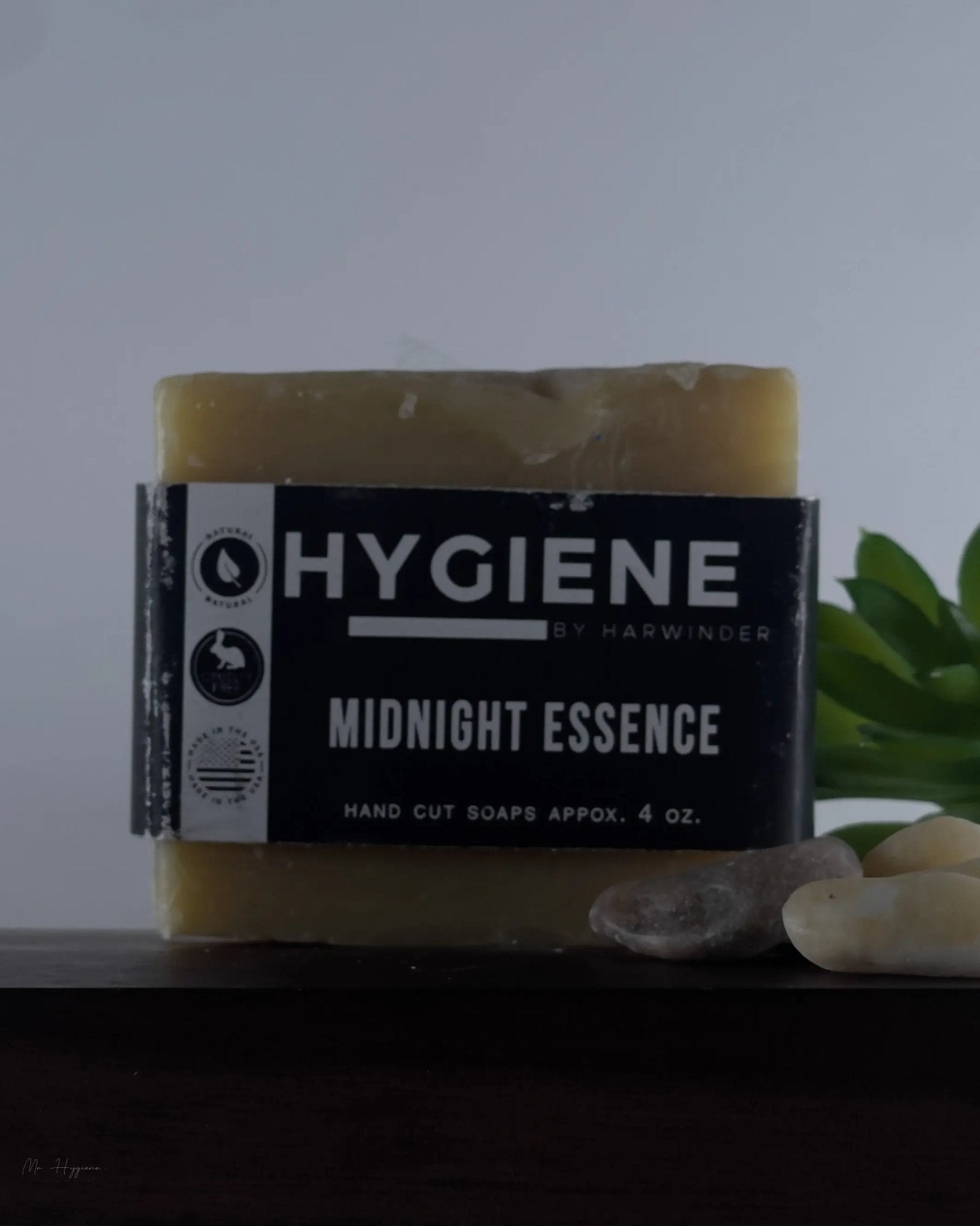 Midnight Essence Bar Soap – Bold Scent, Deep Clean on display with earthy elements.