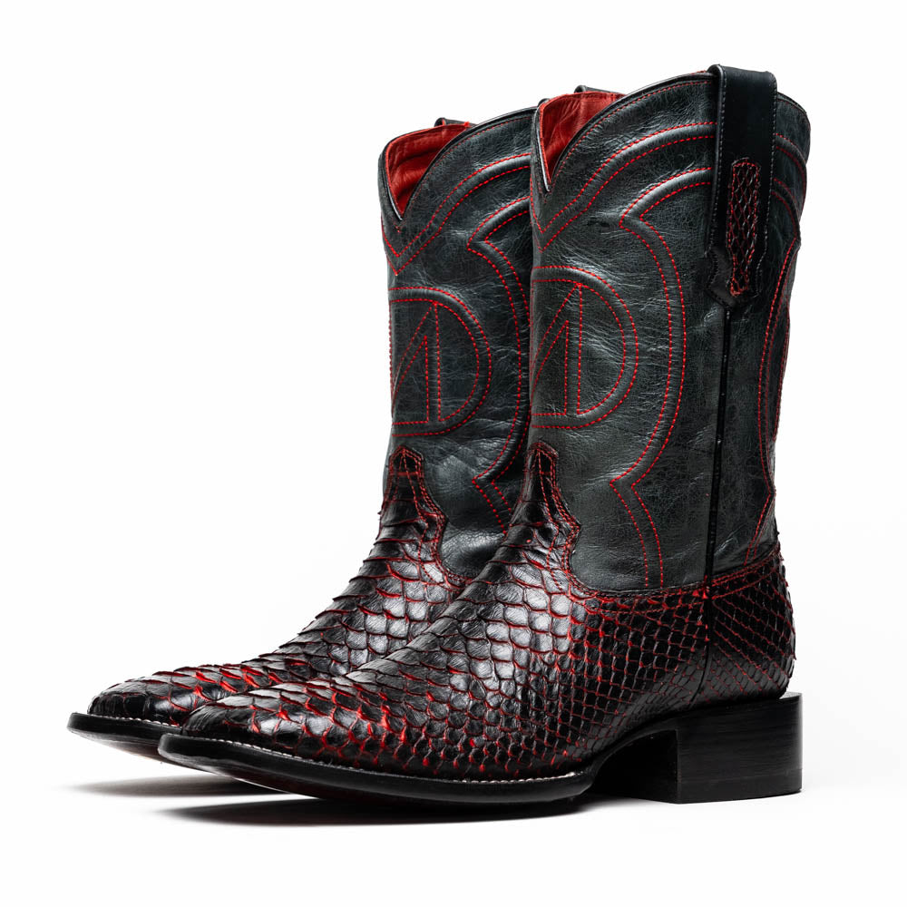 Missouri BlackCherry Python Skin Cowboy Boot with Square Toe Design