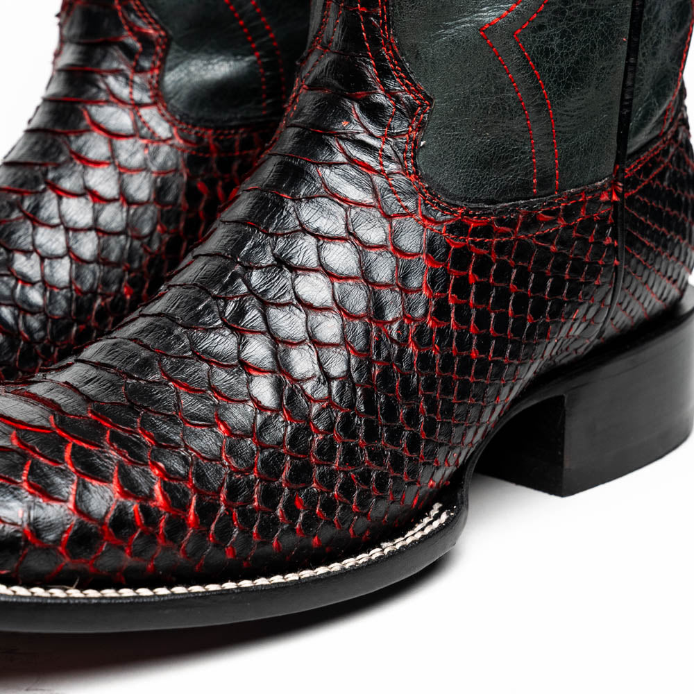 Missouri BlackCherry genuine python skin cowboy boots with square toe design from the Western Collection