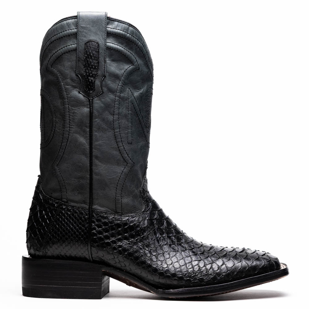 Missouri Black genuine Python skin cowboy boot from Western Collection with square toe design.