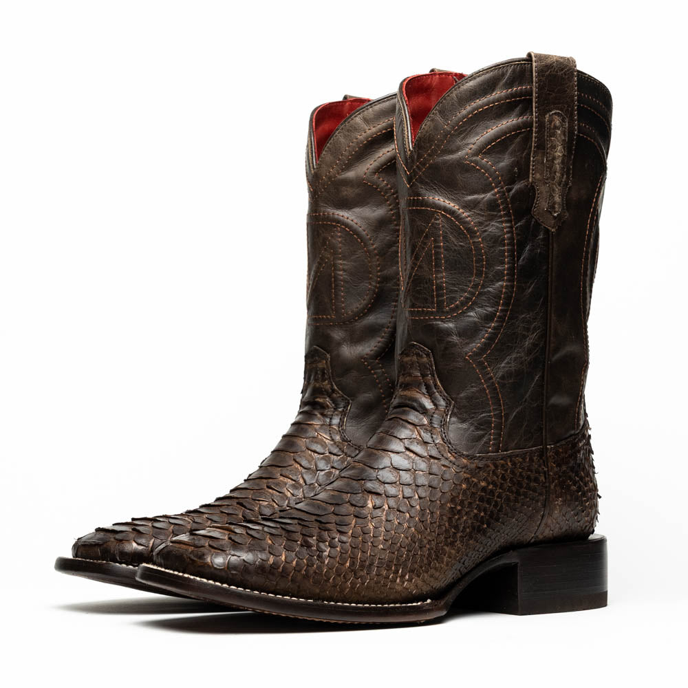 Missouri Brown genuine python skin cowboy boots with square toe from Western Collection