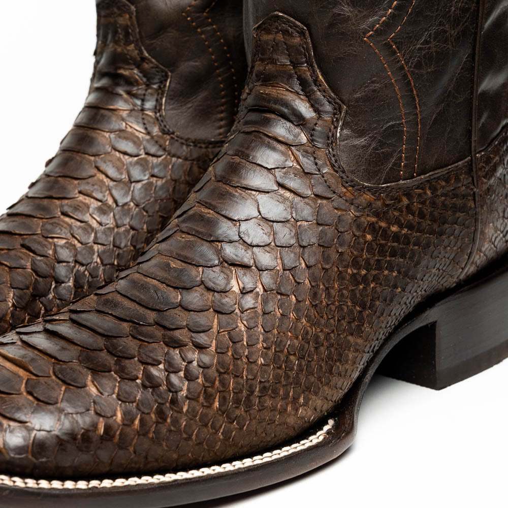 Missouri Brown - Genuine Python Skin Cowboy Boot with Square Toe from Western Collection