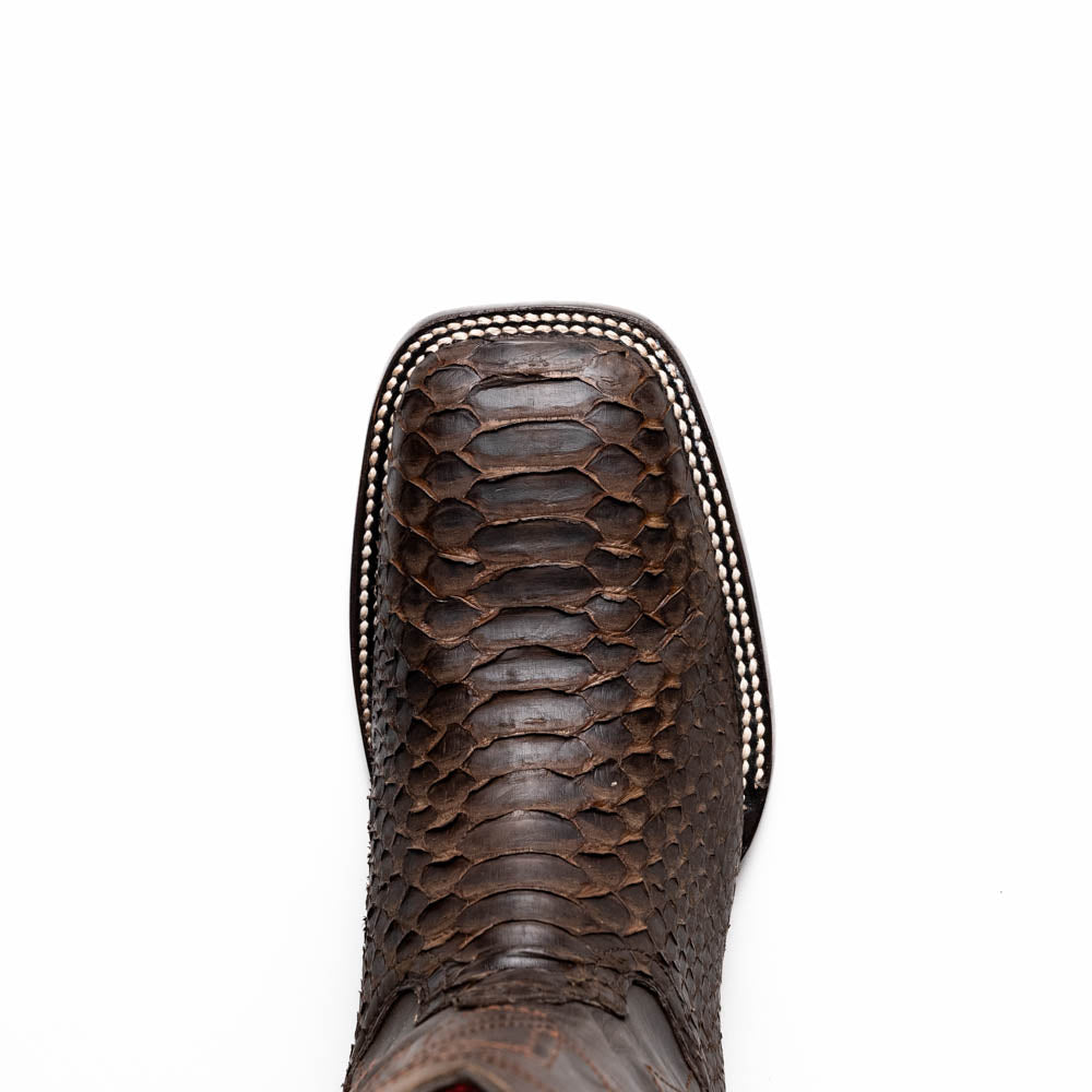 Missouri Brown python skin cowboy boot with square toe design, handcrafted from premium exotic materials from the Western Collection.