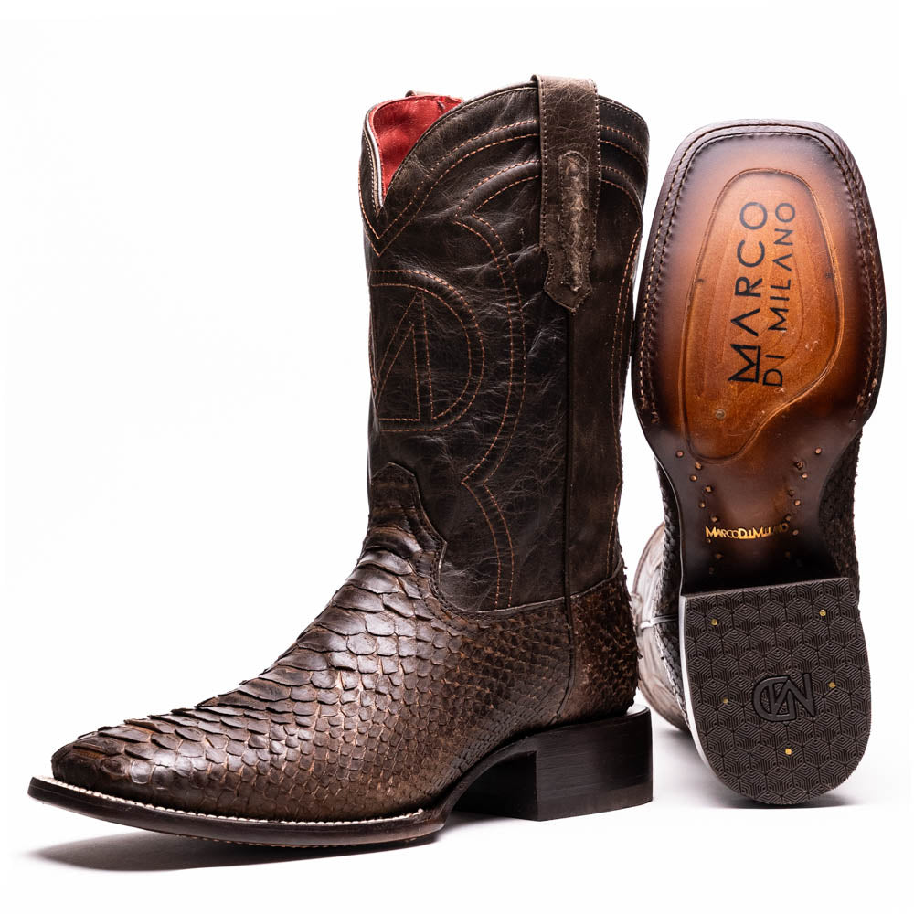 Missouri Brown - Genuine Python Skin Cowboy Boot with Square Toe from the Western Collection