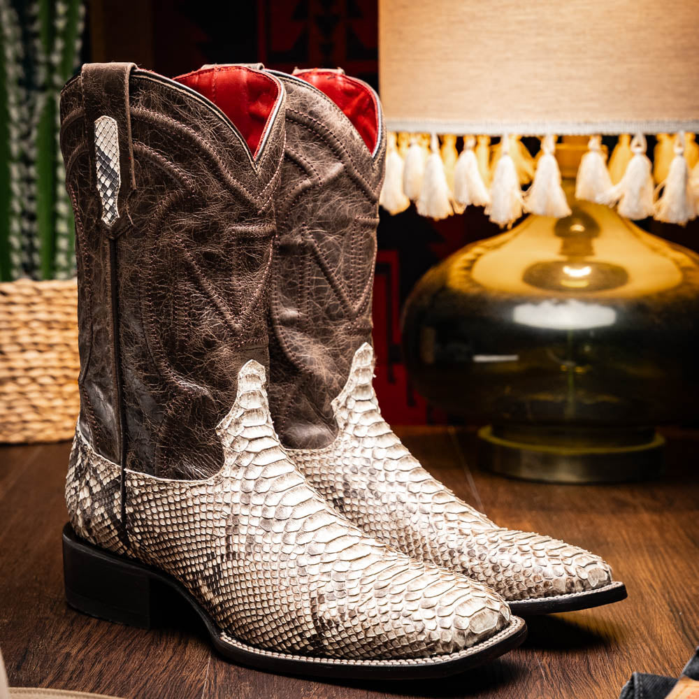 Missouri Natural python skin cowboy boots showcasing Western design