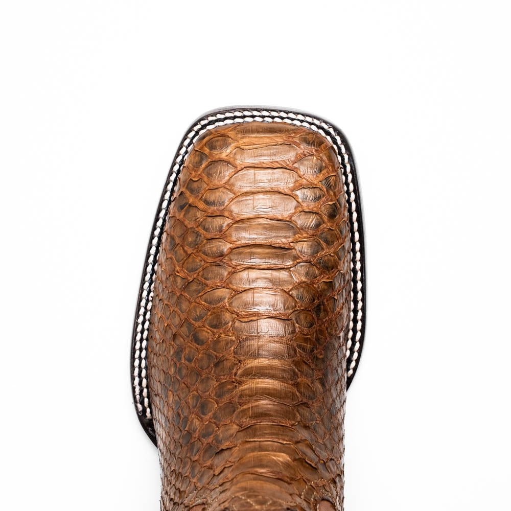 Missouri Cognac Python Skin Cowboy Boot with square toe design