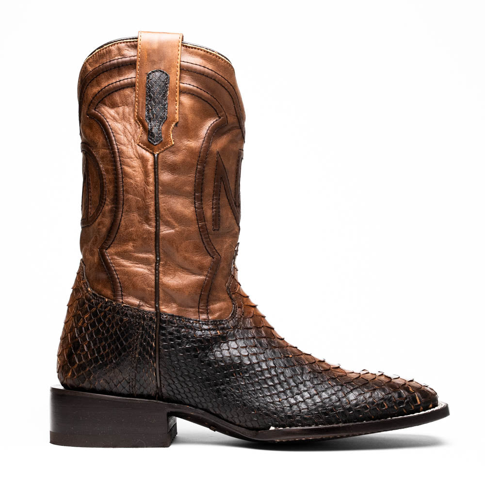 Missouri Lisboa genuine Python skin cowboy boot, handcrafted with premium leather, showcasing a square toe design from the Western Collection.