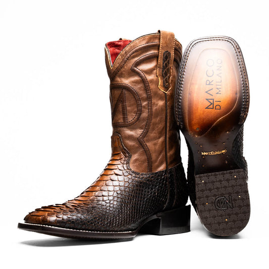Missouri Lisboa genuine Python skin cowboy boot with square toe and full-grain leather shaft from the Western Collection.