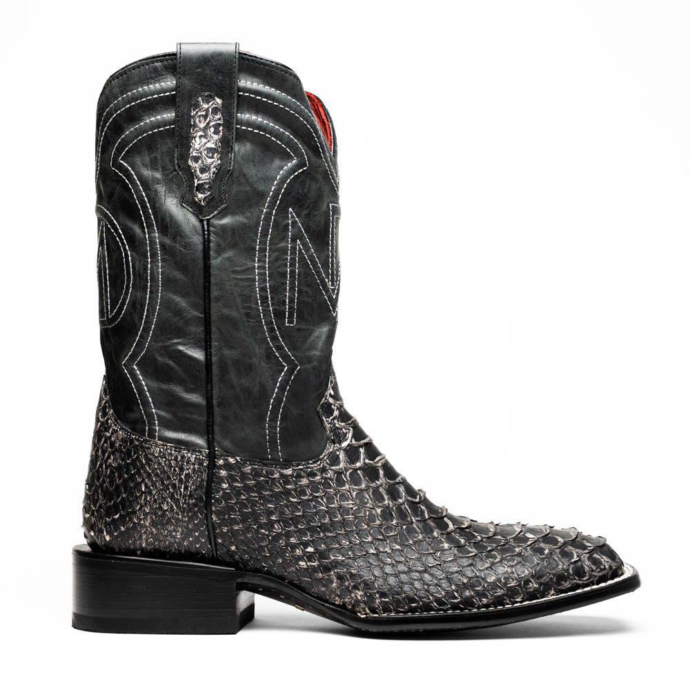 Missouri Stone White cowboy boot with genuine Python skin and square toe design, part of the premium Western Collection.