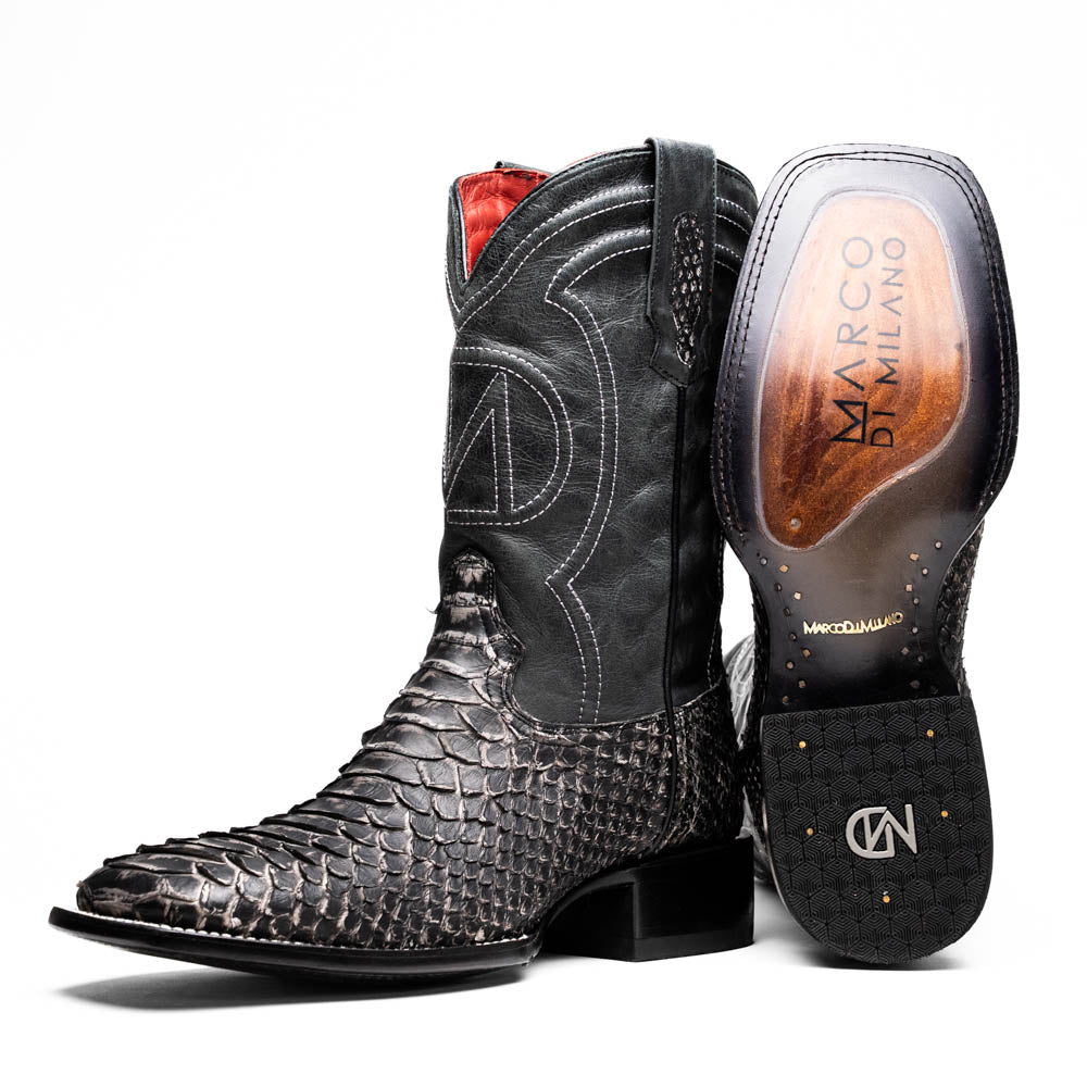 Missouri Stone White genuine Python skin cowboy boot with square toe design from the Western Collection, handcrafted for premium style.