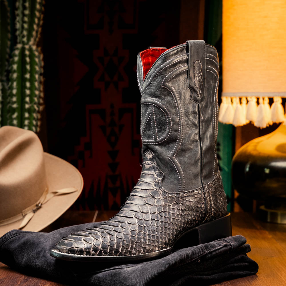Missouri Stone White genuine Python skin cowboy boot with bold design from Western Collection.