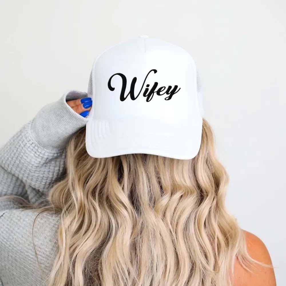 Embroidered Wifey Trucker Hat – Classic Mesh Cap for Wedding or Anniversary