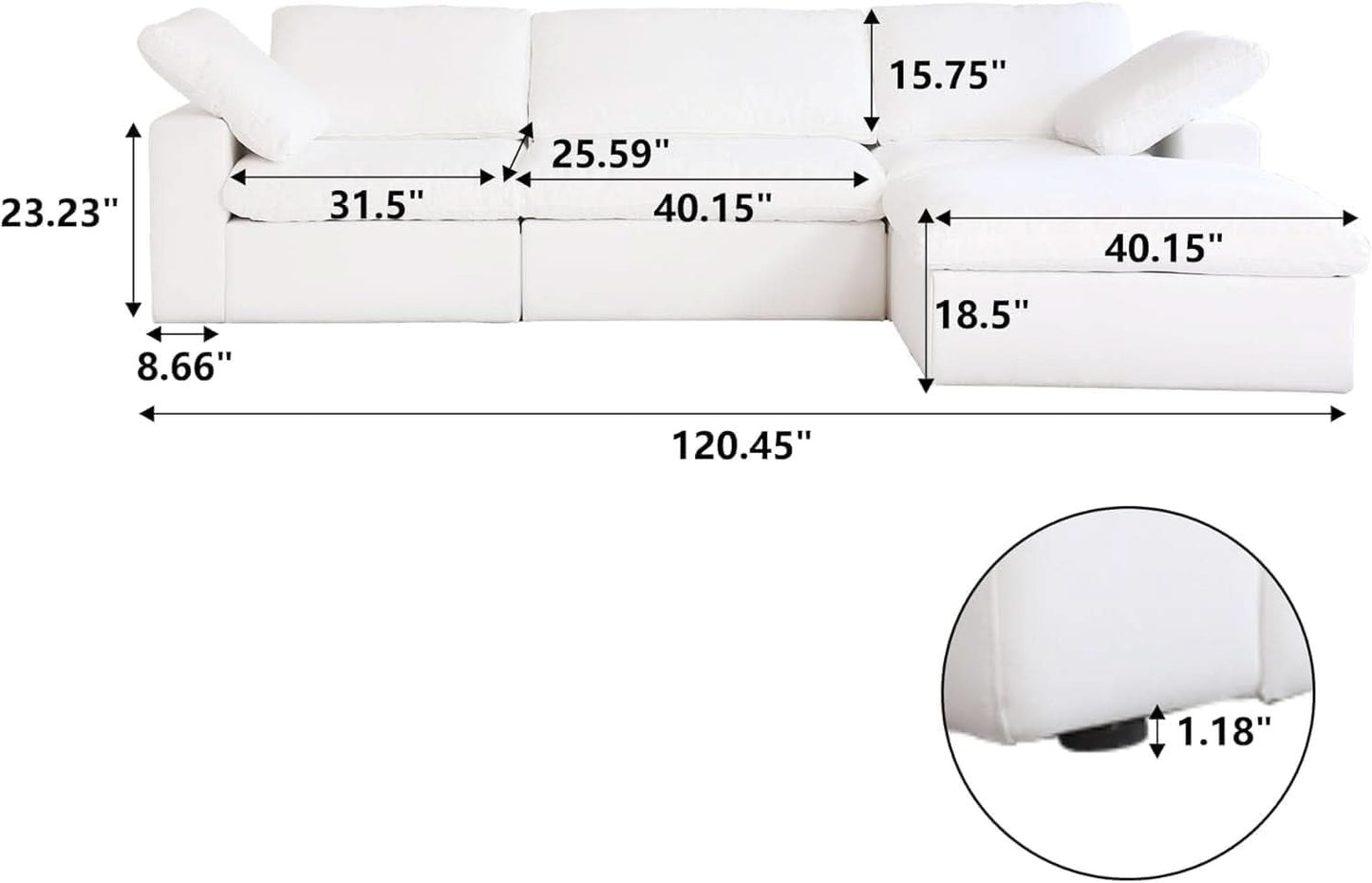 Modern L Shape Cloud Sofa Comfortable Convertible Sectional Couch