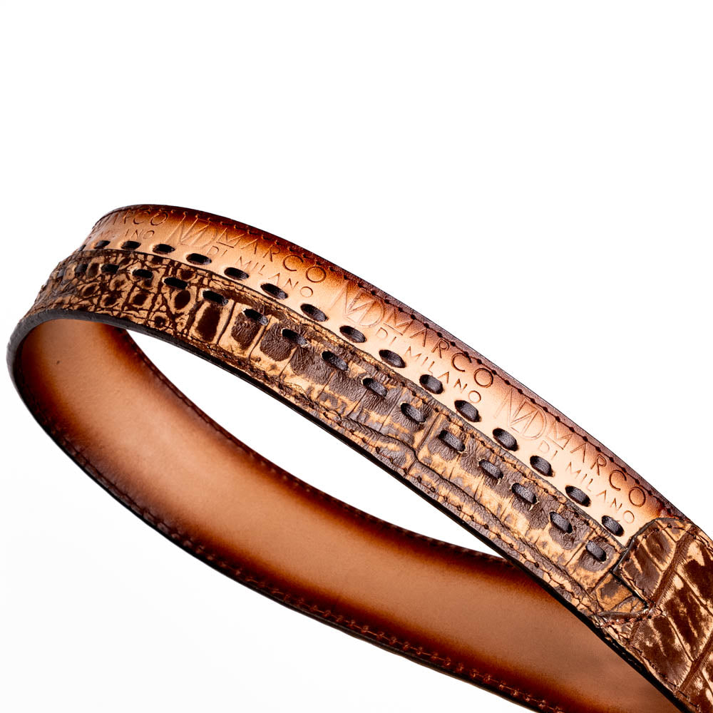 Montana Belt Stone Brown - Caiman & calfskin leather with Marco Di Milano branding and hand-stitched detail, pre-order available