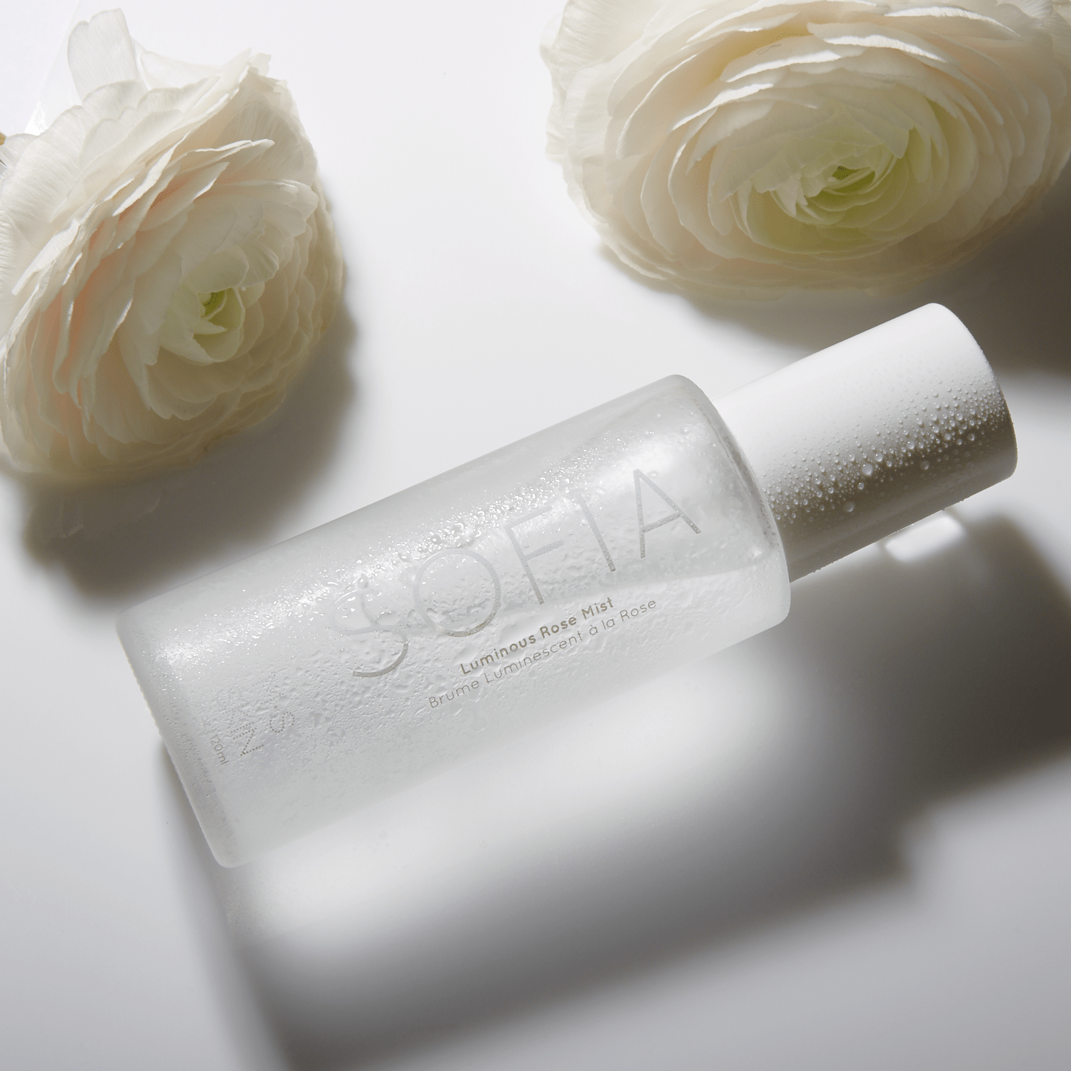 SOFIA rose mist bottle with dewy finish, made with antioxidant-rich red roses, 4 fl oz, for nourished and radiant skin.