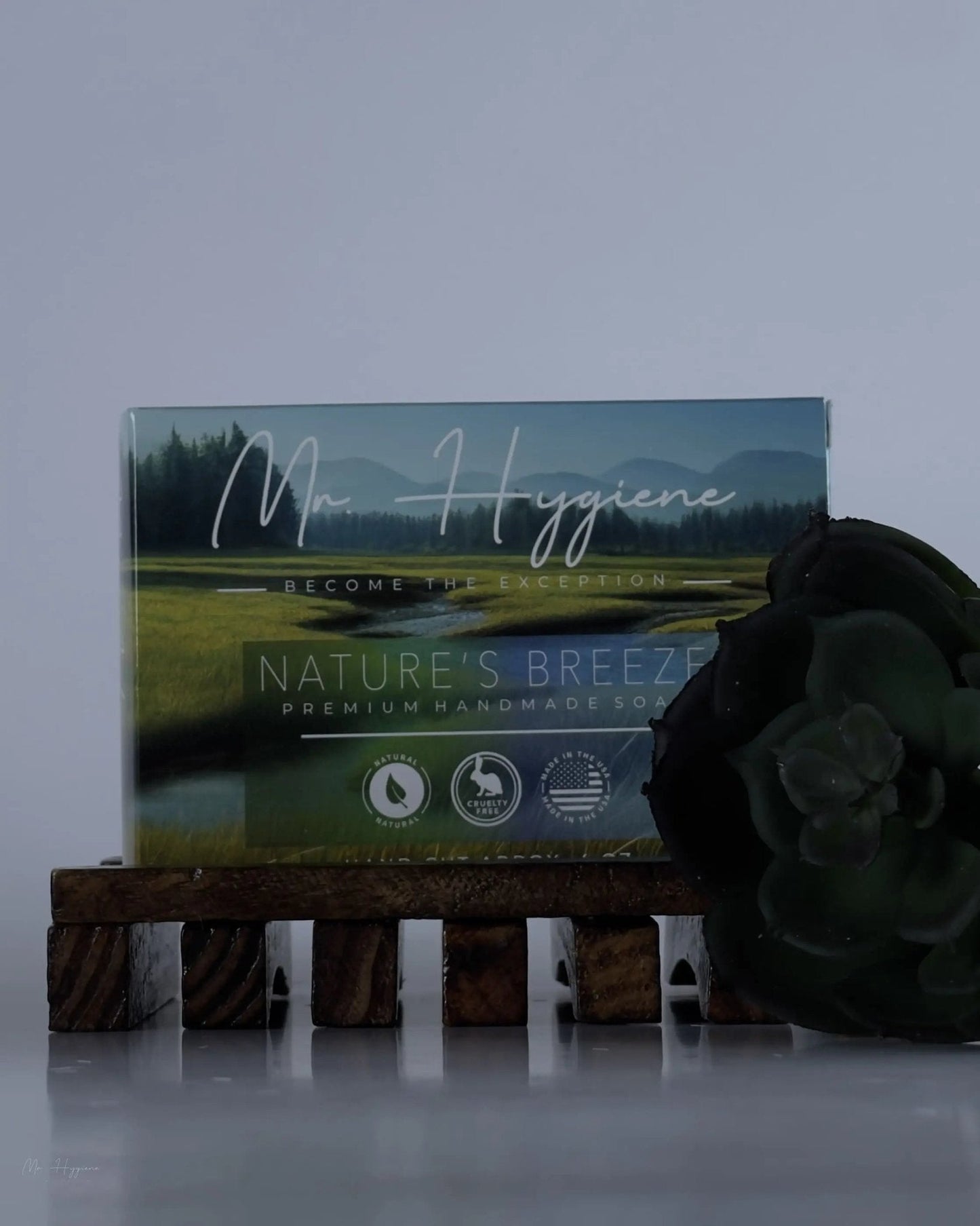 Nature’s Breeze Bar Soap packaging showcasing premium natural ingredients for men’s grooming routine.