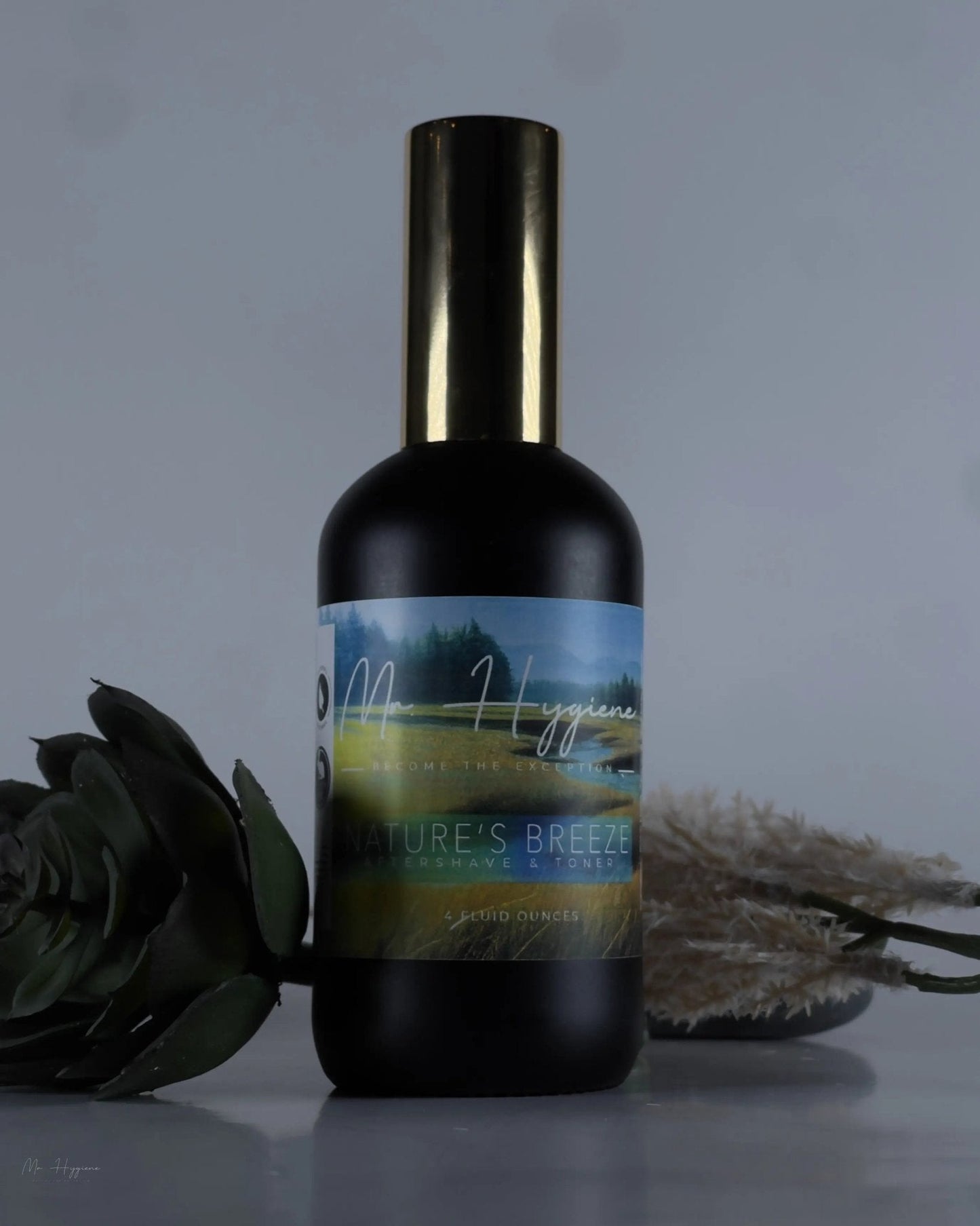 Nature's Breeze All Natural Aftershave bottle with soothing botanical design, perfect for hydrating and protecting skin post-shaving.