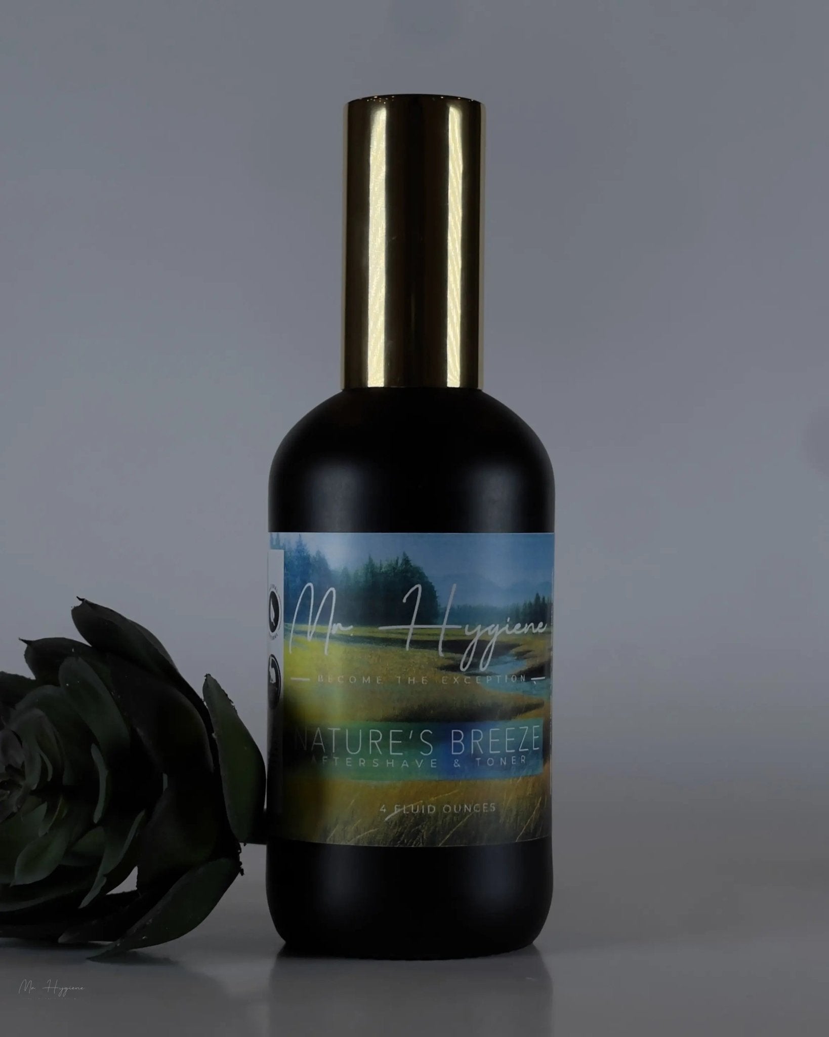 Bottle of Nature's Breeze All Natural Aftershave with succulent